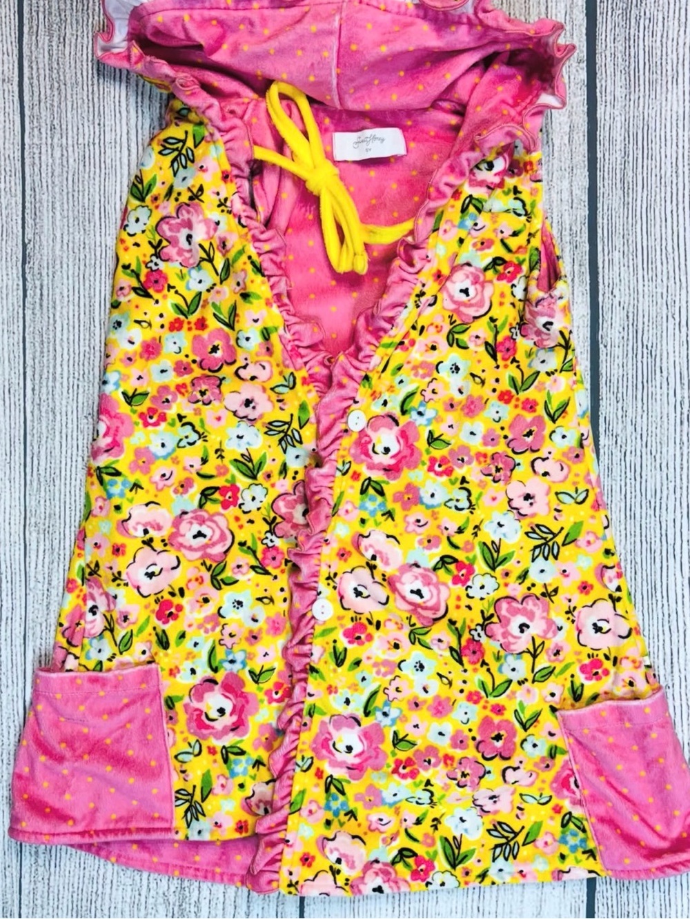 Kids Floral Hooded swim coverup - Pink & Yellow